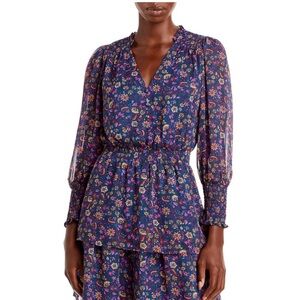 Aqua Elegant Floral Long Sleeve Dress in Blue